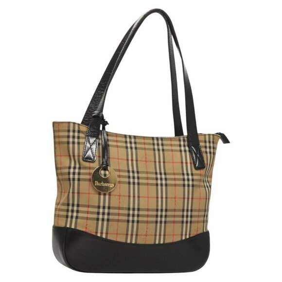 Burberrys Nova Check Tote Bag Canvas Beige Gold Auth 126004 - Picture 1 of 16